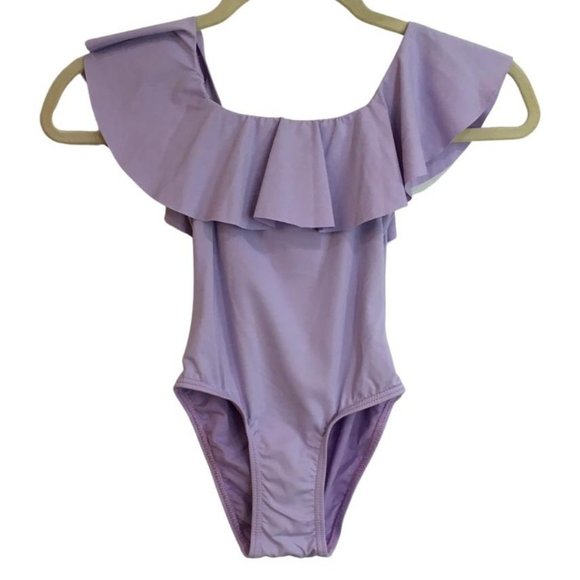 Ever After Girls Swimsuit Boat Neck Size 4 Years Purple Color Ruffle Details
